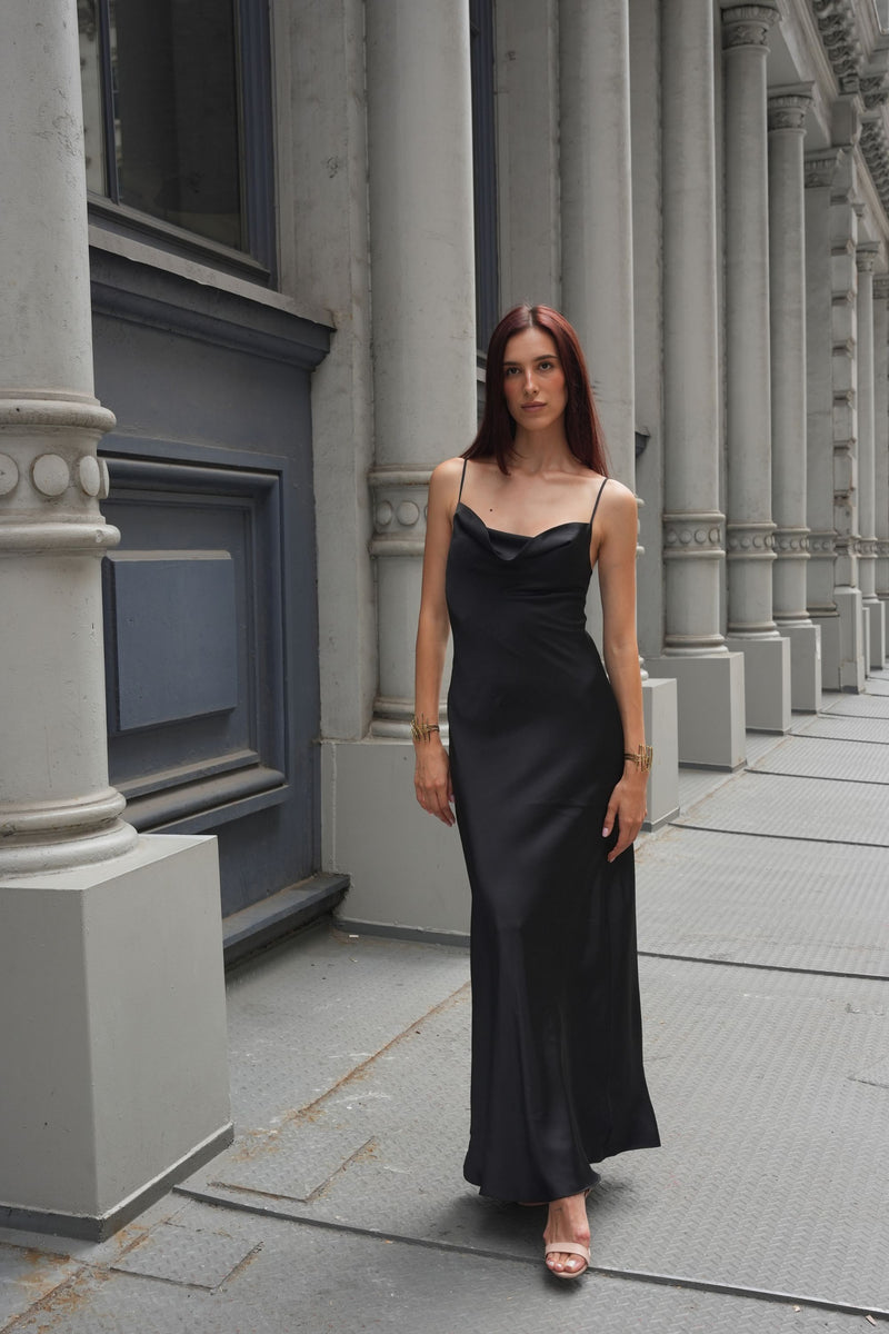 Black Silk Maxi Slip Dress