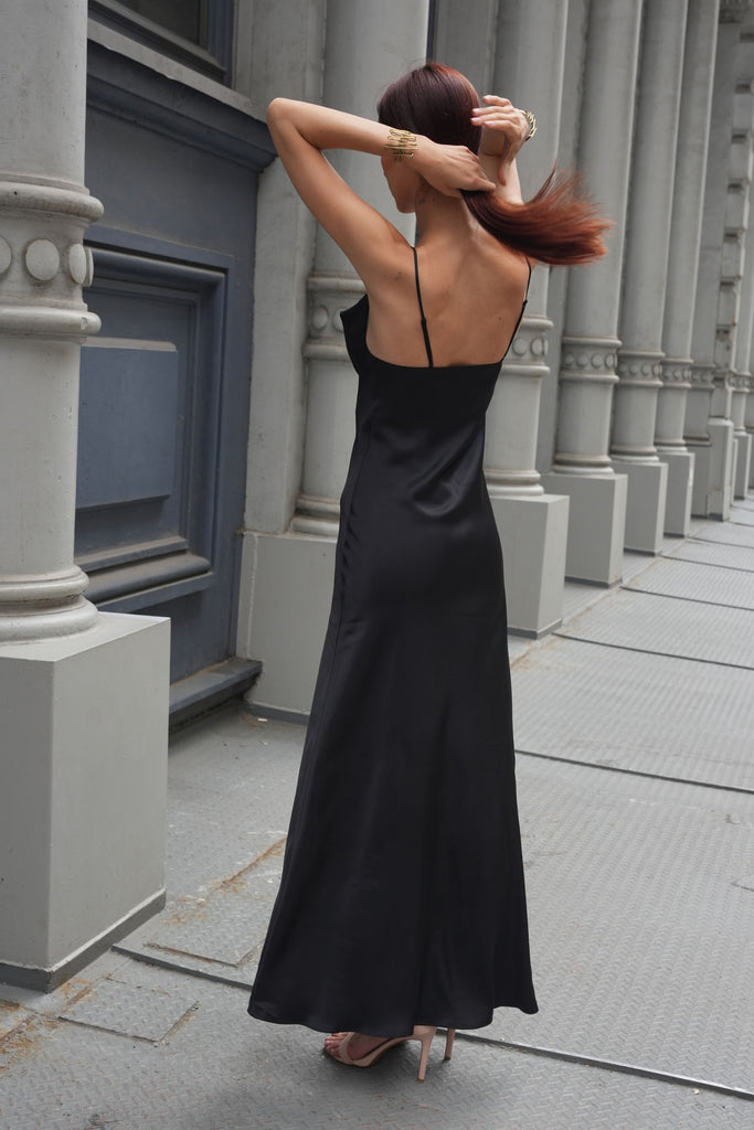 Black Silk Maxi Slip Dress