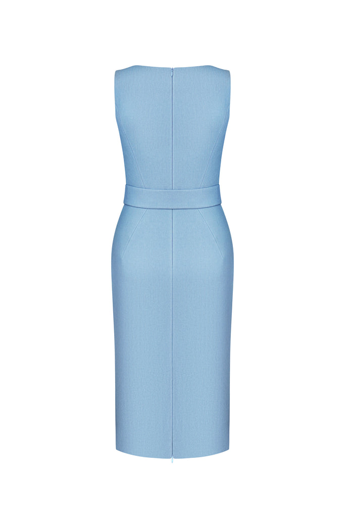 light blue business dress Midi – Elegant Dress with Belt S / Blue Color:BAR 100 cm) Waist Criss Cross Style And Company 90s