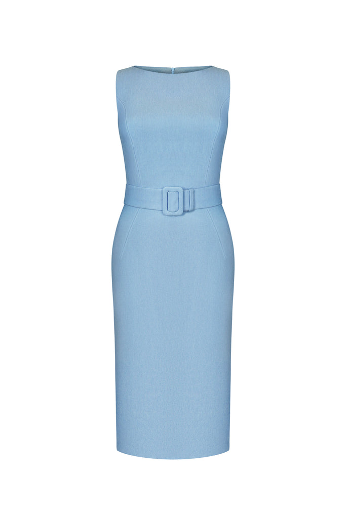 pale blue pencil dress Light Midi – Elegant Business Dress with Belt S / Blue Order now Discover 450 Classic Black Size:US4 - Preorder MasterSku:719LB