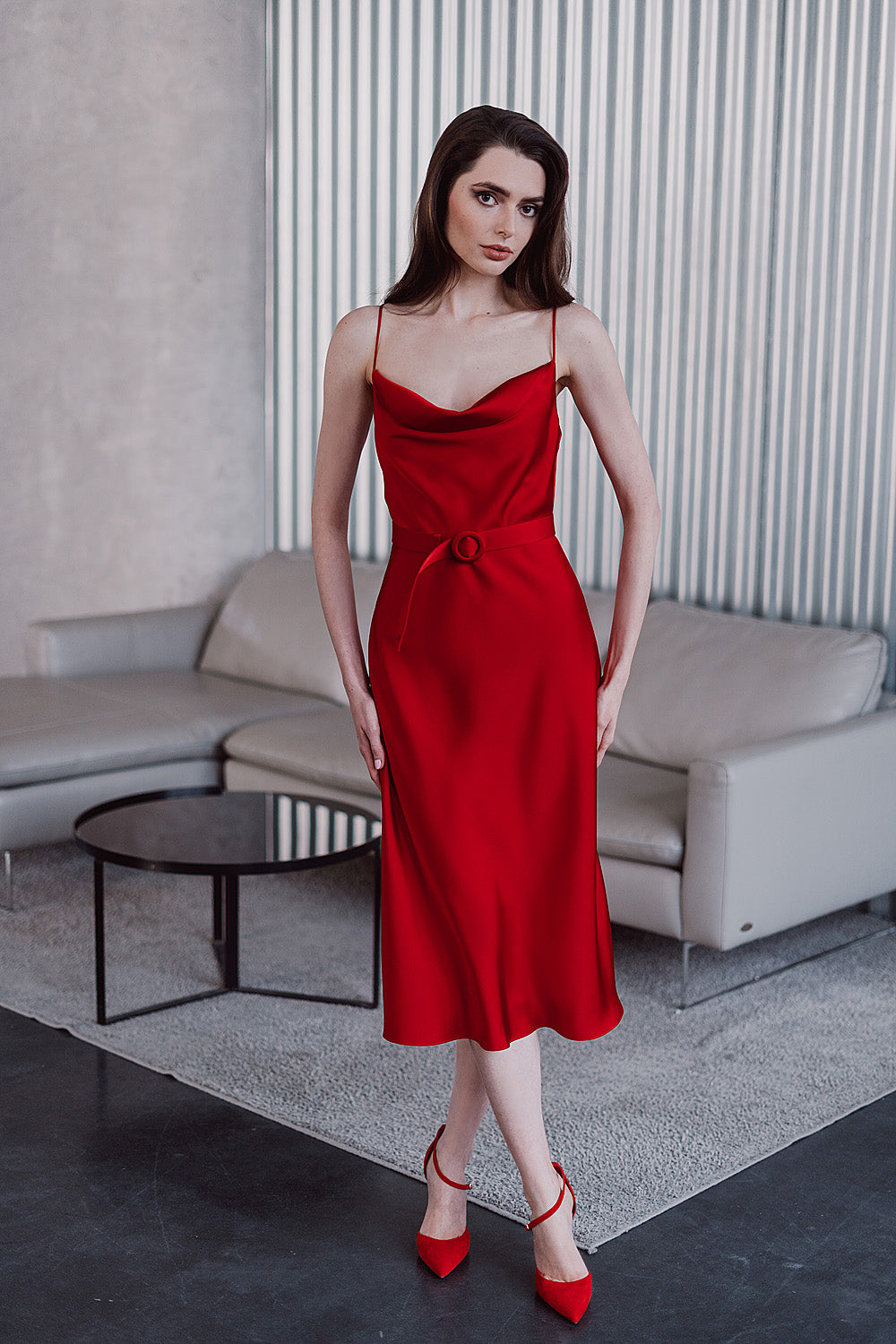 Red Classic Grace | Elegant Red Satin Dress