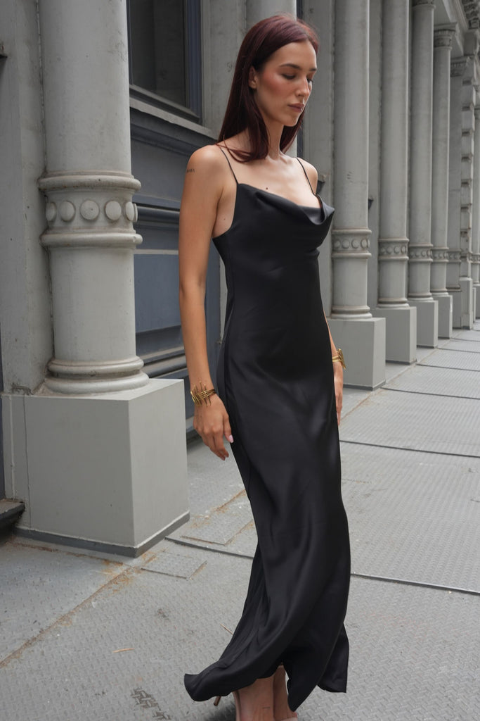 Black Silk Maxi Slip Dress