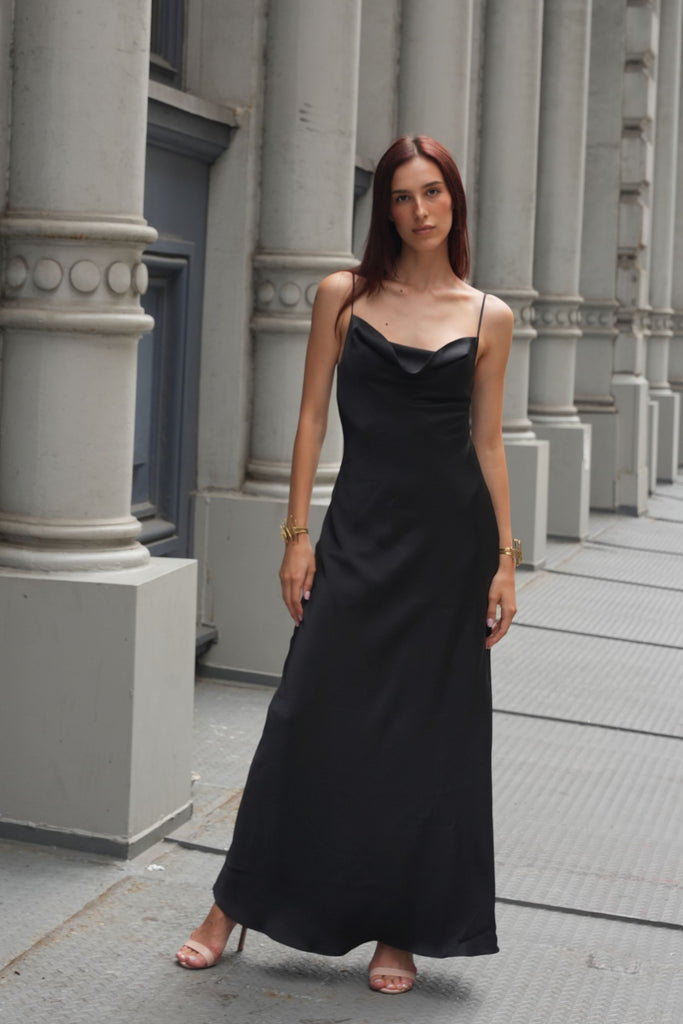 Black Silk Maxi Slip Dress