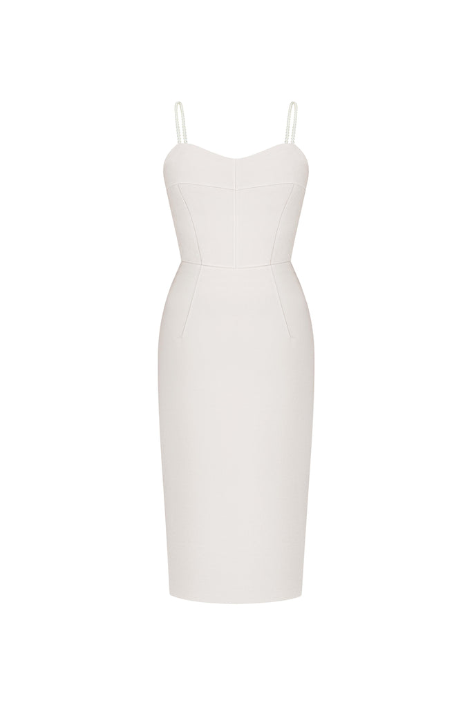 White Dress with Pearl Straps Minimalist Civil Wedding Reception Gown S / Black