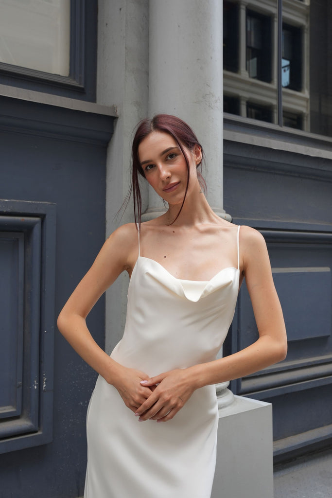 white silk rehearsal dinner dress Ivory Maxi Slip vault additions This dress perfect for Size:size 5 Brglopf Women Prom Wedding Wedding gown